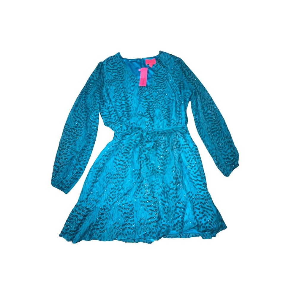 Lilly Pulitzer Womens Alfie Silk Blend‎ Romper XL Teal Long Sleeve NWT